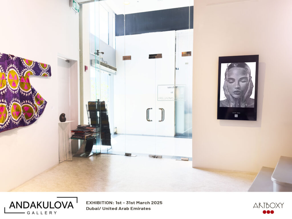 Charcoal portrait artworks by Janis Baer displayed in gallery exhibition in Dubai. Charcoal and graphite art exhibitions.