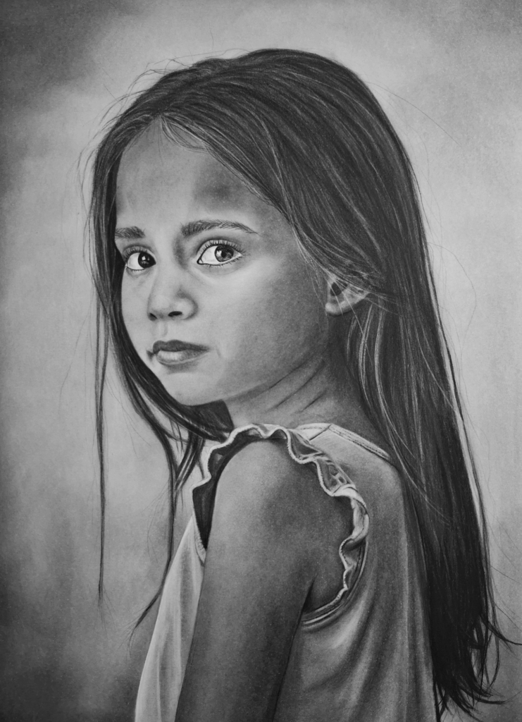 ABOUT Contemporary Charcoal Artist - Janis Bär. Portrait drawing of a young girl by Janis Bär
