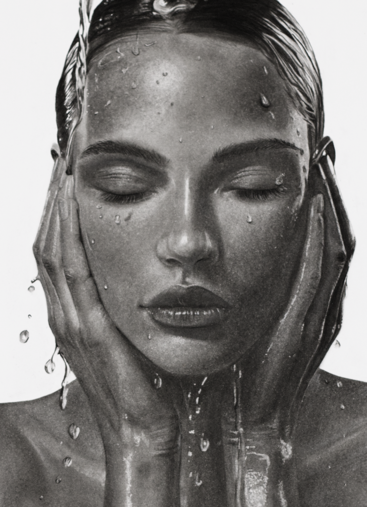 Contemporary charcoal portrait drawing titled Stillness exploring calmness, reflection and emotional presence by Janis Bär