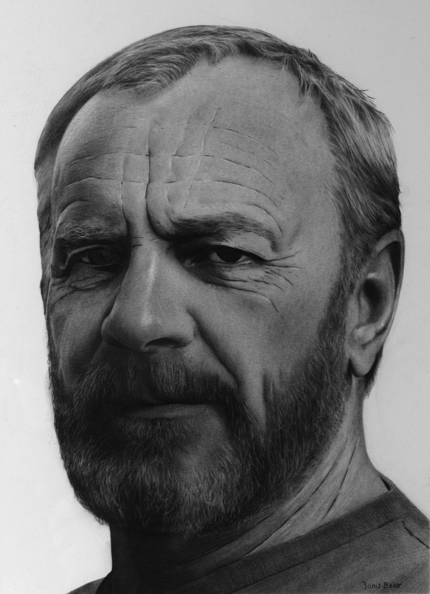 Contemporary charcoal portrait drawing of a father titled Father by Janis Bär