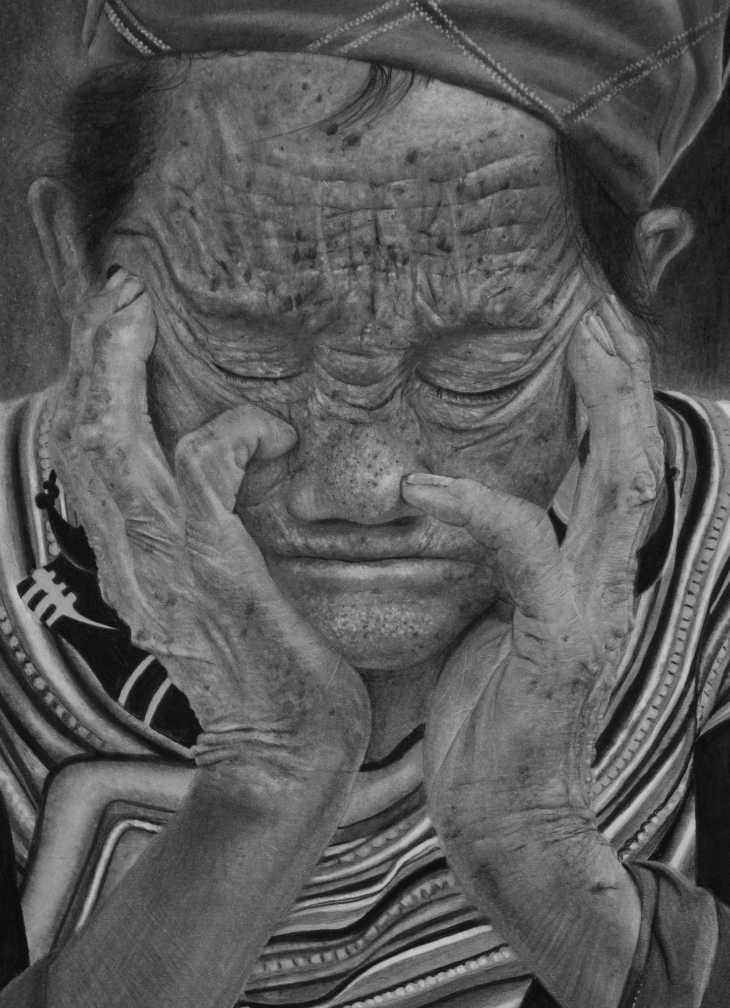 Contemporary charcoal portrait drawing titled Between Selves exploring identity, inner conflict and emotional complexity by Janis Bär
