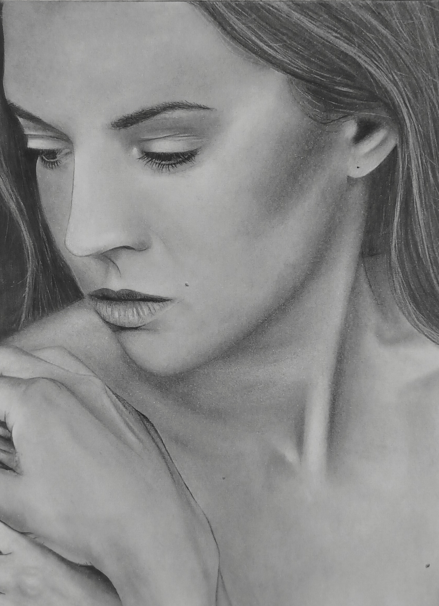 Contemporary charcoal portrait drawing of a woman titled Sensual Woman by Janis Bär