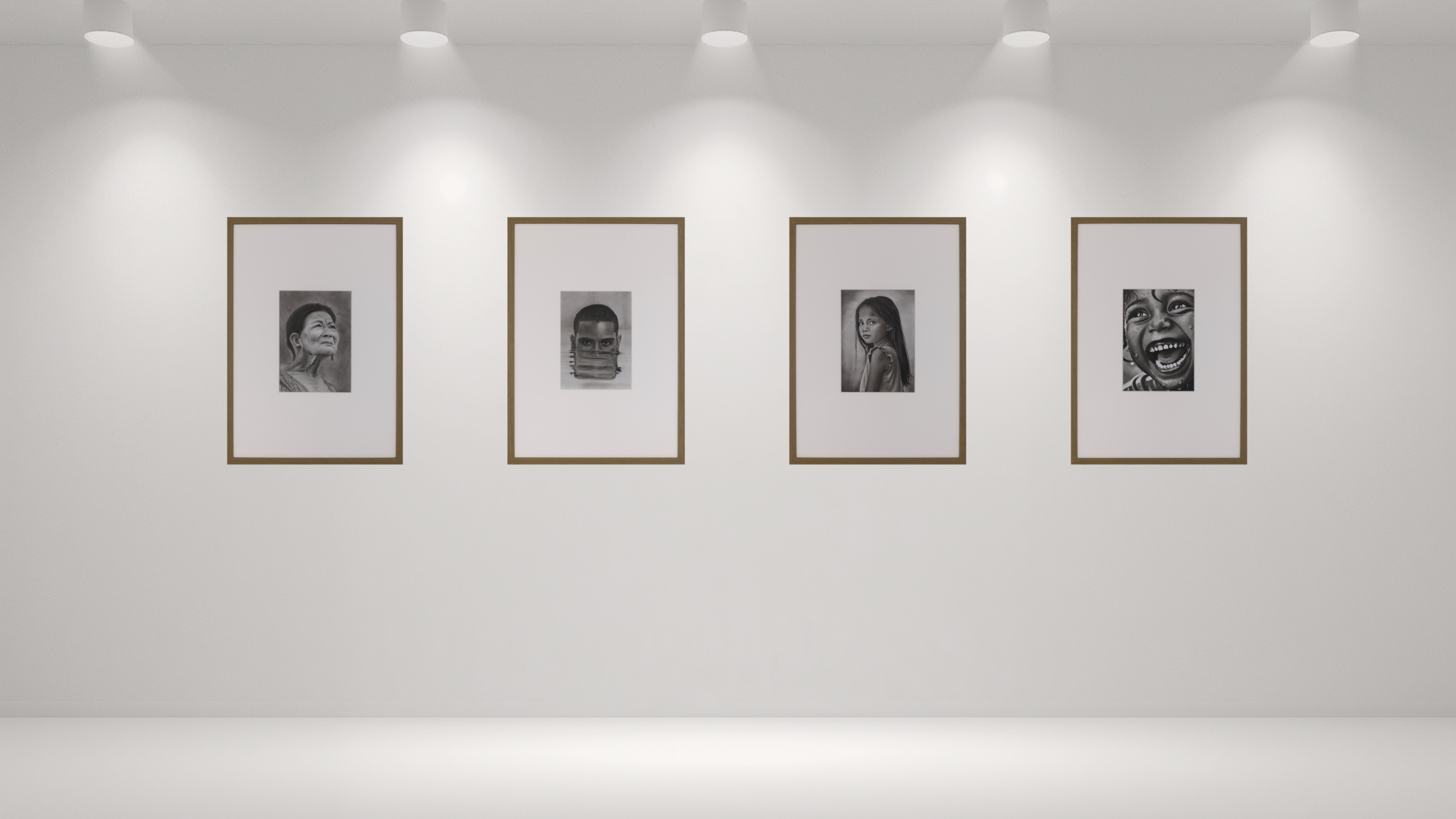 Installation view of the Faces of Humanity series featuring Between Selves by Janis Bär.