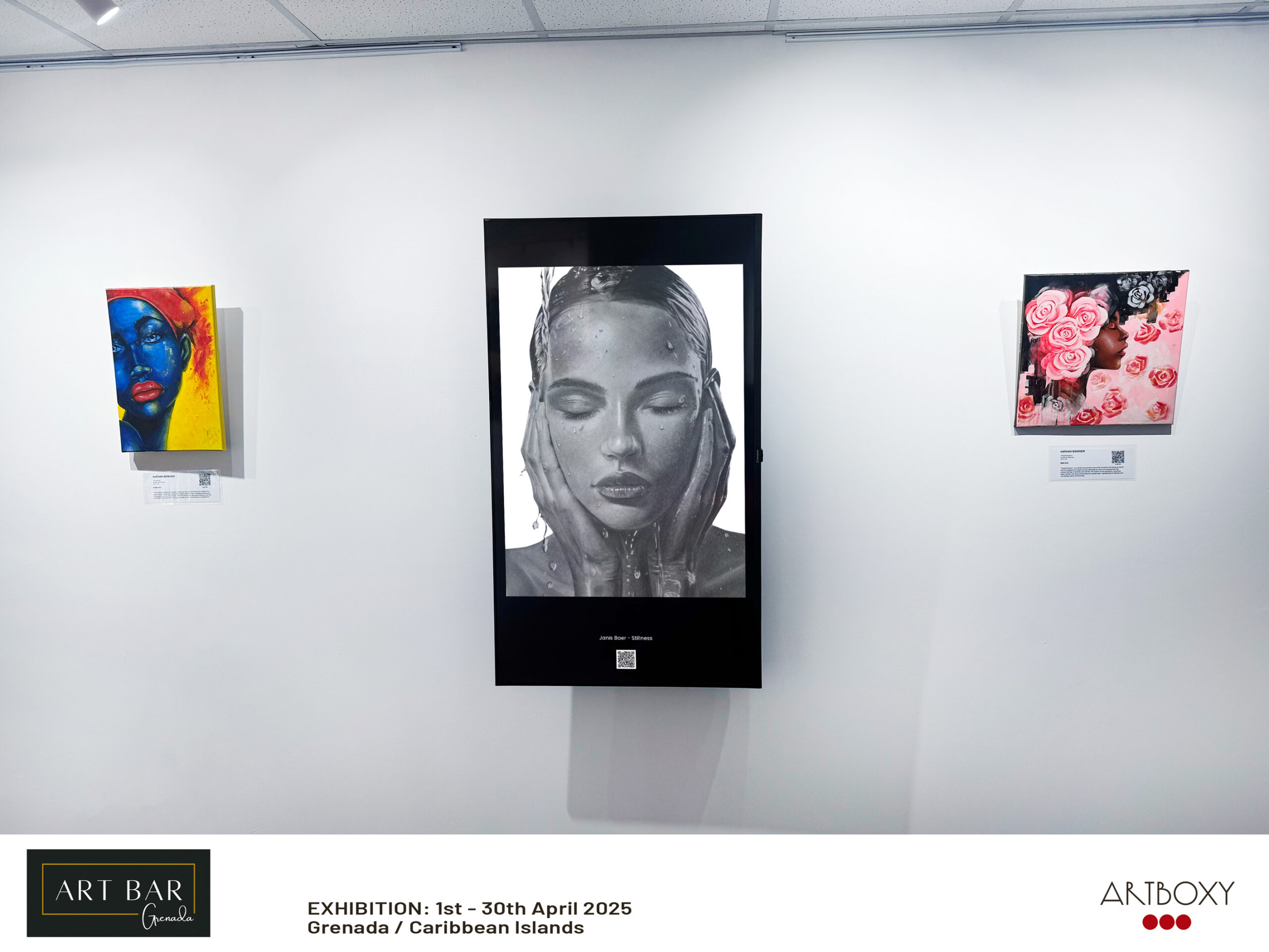 Contemporary charcoal artwork "Stillness" by Janis Bär. Digital Exhibitions April 2025 at Art Bar Grenada Gallery in St. Georges, Grenada,