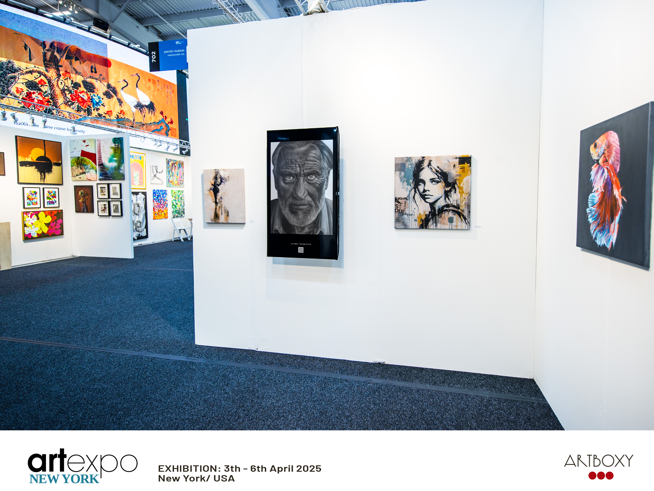Contemporary charcoal artwork "The Gaze of Time" by Janis Bär, digitally exhibited at ARTBOX EXPO NEW YORK in New York, USA, April 2025.