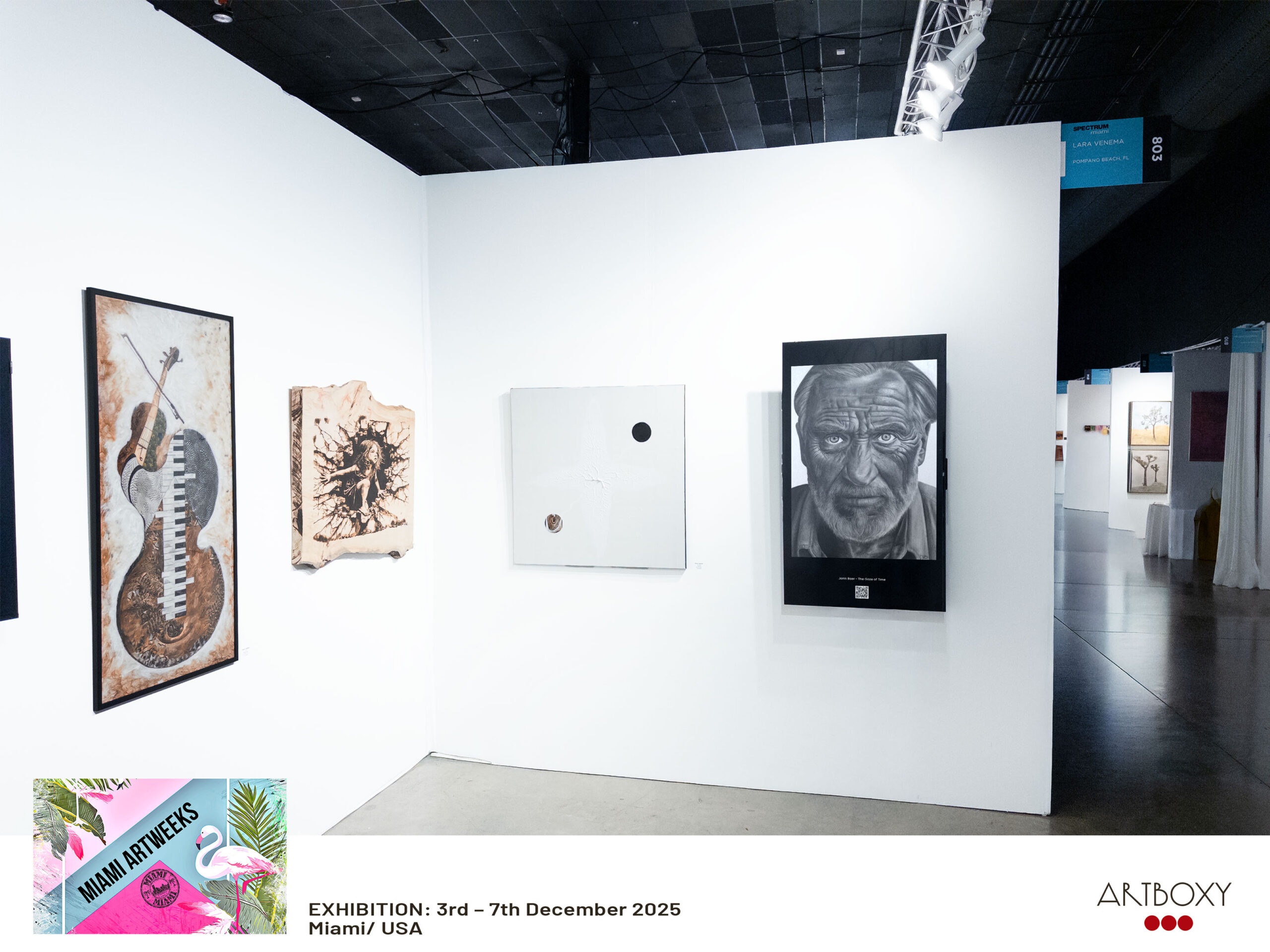 Contemporary charcoal artwork "The Gaze of Time" by Janis Bär, digitally exhibited during Miami Art Weeks in Miami, USA, December 2025.
