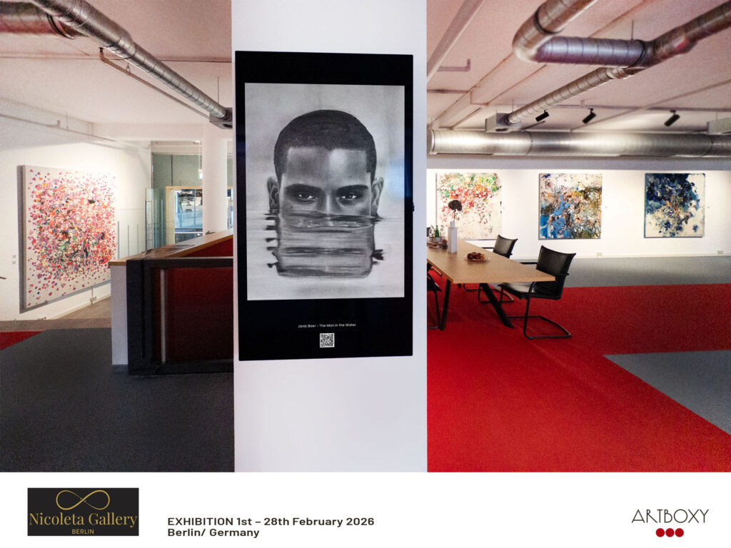 Digital Exhibitions | International Art Exhibitions
 Charcoal portrait drawing "Between Selves" by Janis Bär presented in an international digital exhibition at Nicoleta Gallery, Berlin, Germany.
