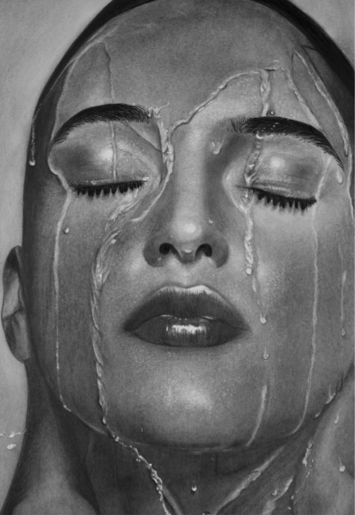 Woman with Water (2024), a charcoal portrait by Janis Bär exhibited and sold during the ART for a Good Reason charity exhibition in Palma, Mallorca.